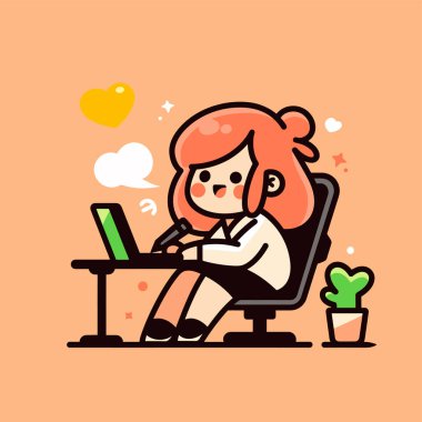 Çizgi film çalışanı dizüstü bilgisayar kullanıyor.