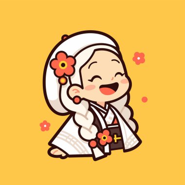 Japon düğün kıyafetleri içinde sevimli bir gelin.