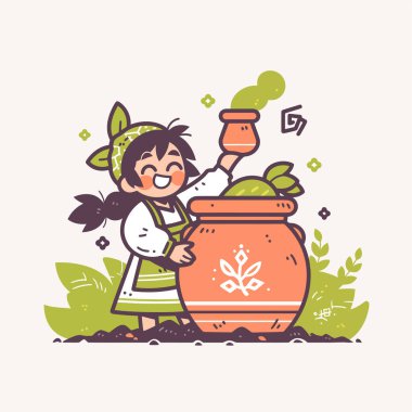 Mutlu Herbalist Büyülü Kazanda Bir İksir Hazırlıyor