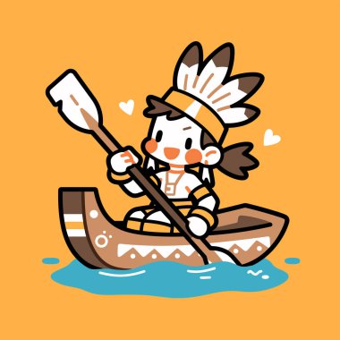 Şirin Amerikan Yerlisi Çocuk Kano çırpıyor