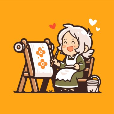 Mutlu Yaşlı Sanatçı Çiçeklerle Tabloda Resim Yapıyor