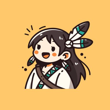 Şirin Amerikan Yerlisi kız çizgi film çizimi