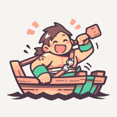 Neşeli çizgi film karakteri suda kürek çekiyor.