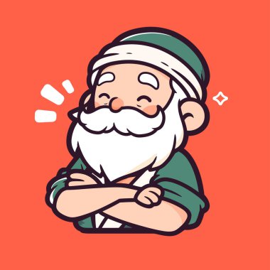 Çapraz Kollu Mutlu Yaşlı Adam Çizgi Filmi