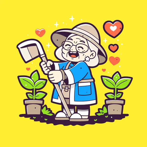 Yaşlı kadın bahçıvan vektör düz illüstrasyon