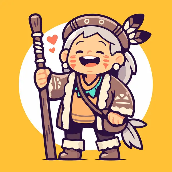 Personeli ve tüyleri olan Mutlu Yerli Amerikan Yaşlıları