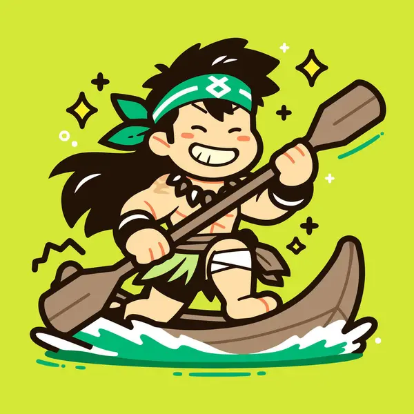 Neşeli Hawai 'li Okyanusta bir kanoda kürek çekiyor