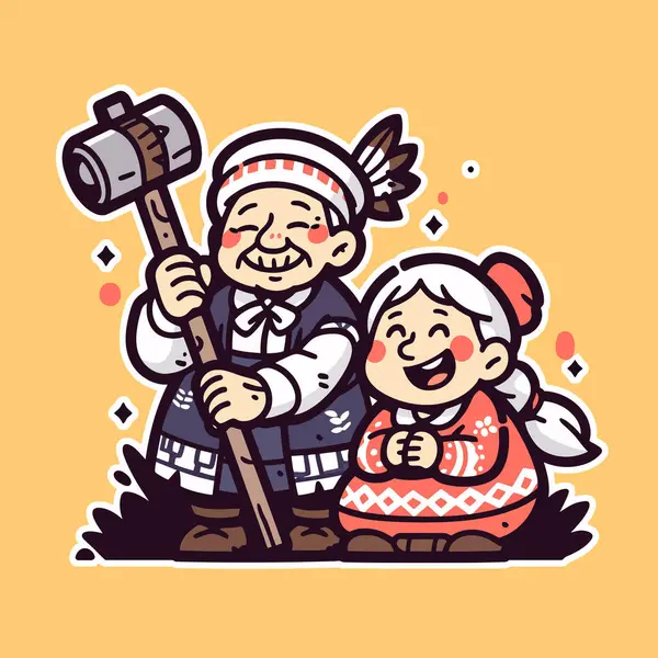 Çekiçle gülümseyen yaşlı çift