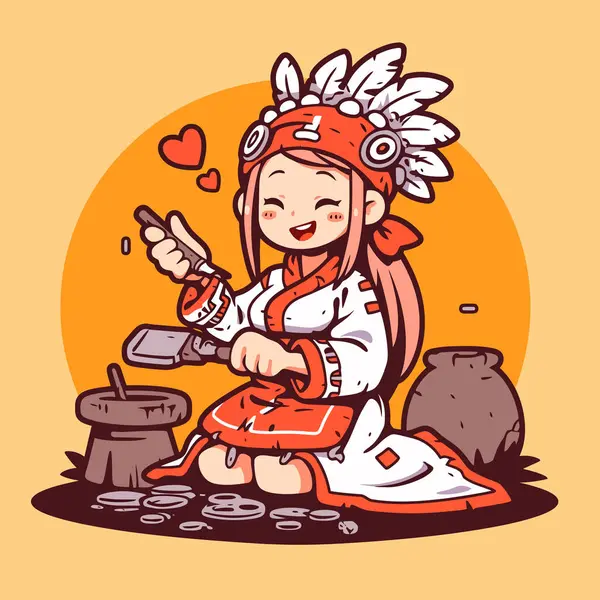 Yerli Amerikan Şefi Yemek Karikatürü Hazırlıyor