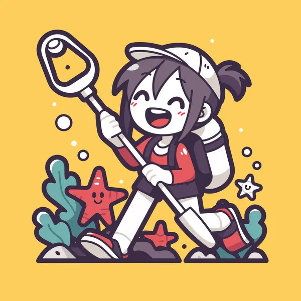 Deniz kıyısında Hazine Avı Macerasında Mutlu Bir Çocuk