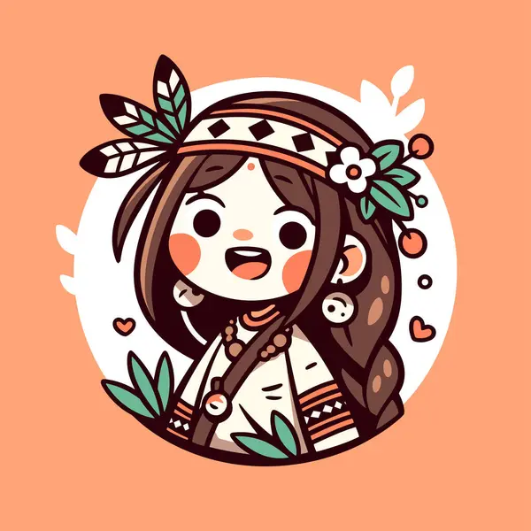 Sevimli Amerikan Yerlisi Kız Çizgi Film Karakteri