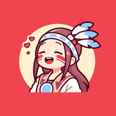 Başlığı ve kalbi tüylü, sevimli Amerikan yerlisi kız.