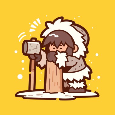 Çekiçle Odun Oyan Mağara Adamı