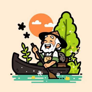 Nehirde Tekne Gezintisi Yapan Yaşlı Adam