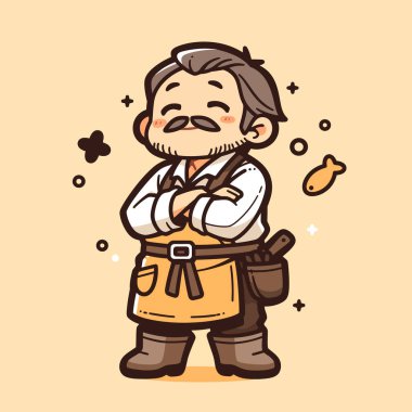 Bıyıklı ve Çapraz Kollu Sevimli Çizgi Film Şefi