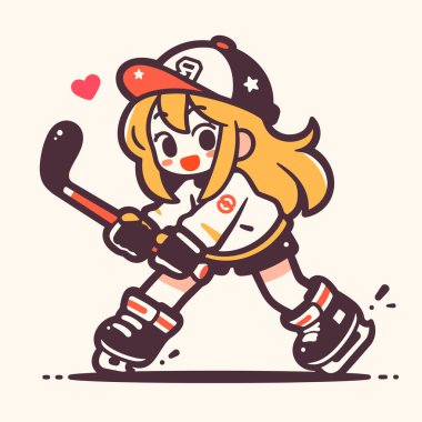 Tatlı çizgi film kızı hokey oyuncusu.