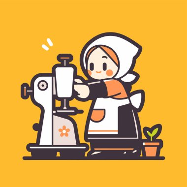 Dikiş Makinesi ile Terzi A Şirin Retro Çizimi