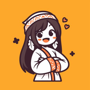 Chibi Yerlisi Amerikan Kızı Gülümsüyor ve Eğlenceye Hazır