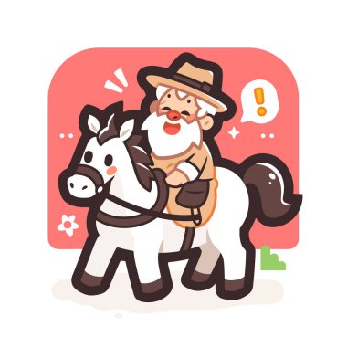 Beyaz At Üstünde Yaşlı Kovboy Neşeli Çizgi Film Macerası