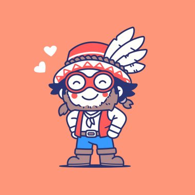 Havacı gözlükleri ve festival şapkası olan sevimli bir çizgi film karakteri.