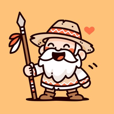 Mızraklı Gülen Kabile Savaşçısı Çizgi Filmi