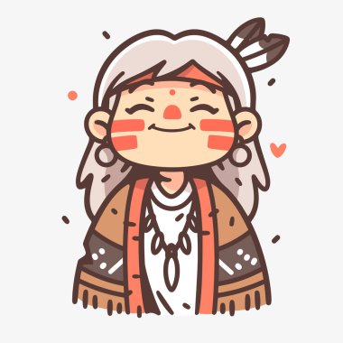 Tüyleri ve geleneksel kıyafetleri olan sevimli Amerikan çizgi film karakteri.