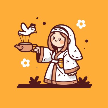 Bir kuş ve çaydanlıkla rahibe