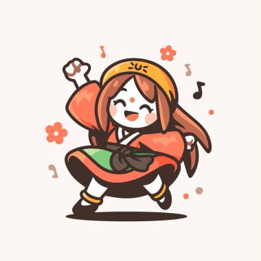 Geleneksel Kıyafetle Dans Eden Neşeli Koreli Kız