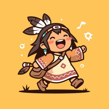 Mutlu yerli kız koşuyor ve gülümsüyor