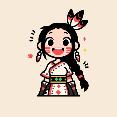 Geleneksel Giyimli Amerikan Yerlisi Chibi