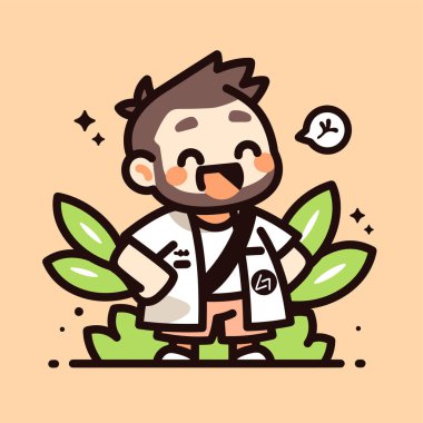 Yapraklarla gülümseyen sevimli çizgi film karakteri