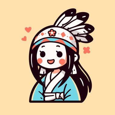 Chibi tarzında tüyleri olan sevimli yerli kız.