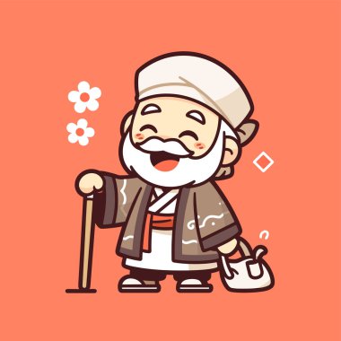 Chibi, bastonlu bilge yaşlı adam.