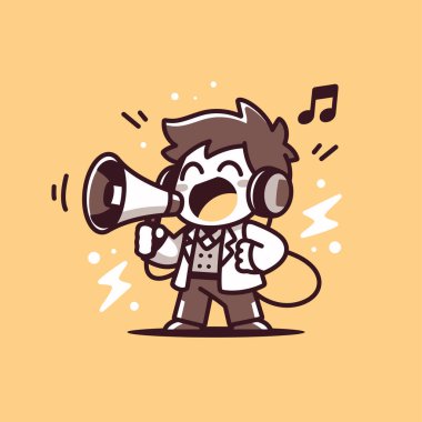 Neşeli Karakter Bir Megafonla Duyuruyor