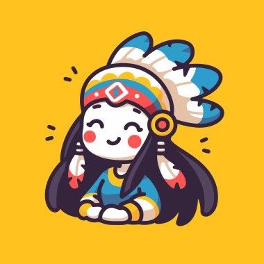 Şirin Çizgi film Amerikan Yerlisi Tüylü Gülümseyen Kız