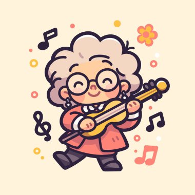 Neşeli Yaşlı Kadın Müzikal Notalarla Keman Çalıyor