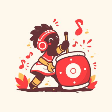 Çizgi film Afrikalı Davulcu Müzik Çalıyor