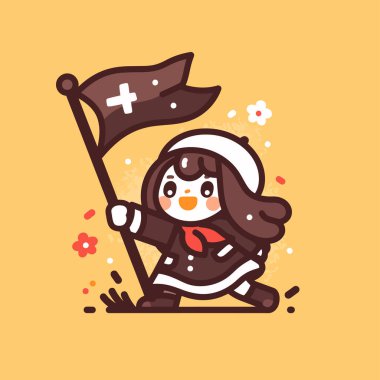 Bayrağı olan Sevimli Çizgi Film Karakteri