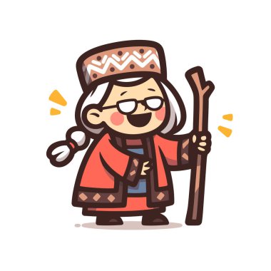 Çizgi film tarzında, çalışanı olan sevimli yaşlı kadın.