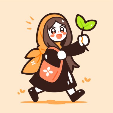 Yaprakla yürüyen mutlu kız