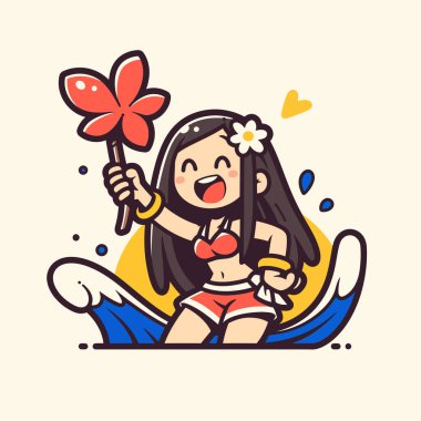 Çiçekli Dalgadaki Mutlu Hula Kızı