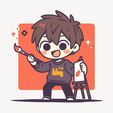 Tuvale resim çizen sevimli Chibi Sanatçısı