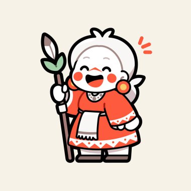 Mızrak tutan büyüleyici bir çizgi film karakteri.