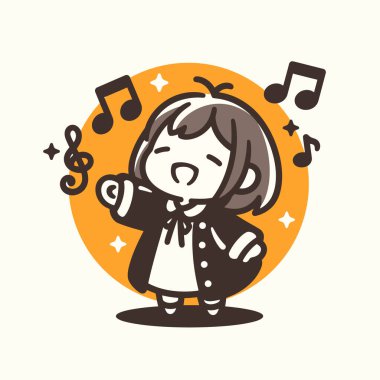 Chibi Anime Kız Müzik Notalarıyla Şarkı Söylüyor