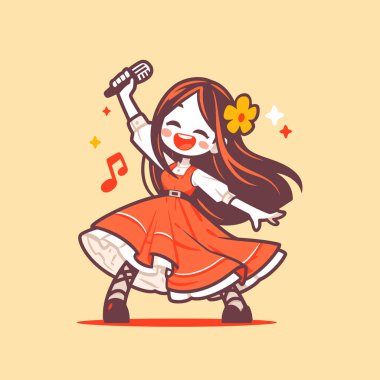 Sevimli Anime Kız Sahnede Şarkı Söylüyor