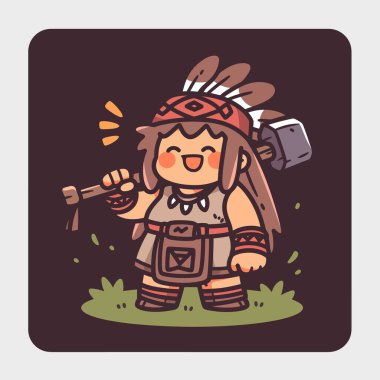 Amerikan Yerlisi Çekiçli Savaşçı Çizgi Filmi