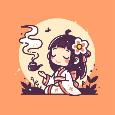 Kimono 'lu Chibi Kız Çay Seremonisi