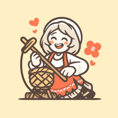 Kadın Dönen İplik A Folk Craft Çizimi