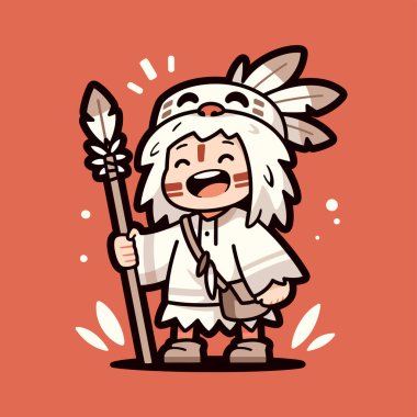 Mızraklı Neşeli Amerikan Yerlisi Çocuk