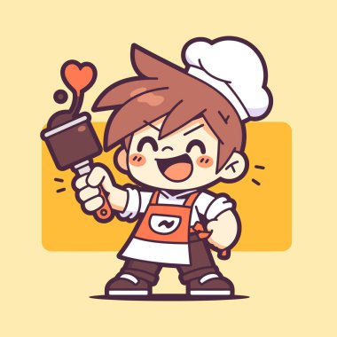 Çikolata Fırçası ve Kalbi olan Mutlu Fırıncı